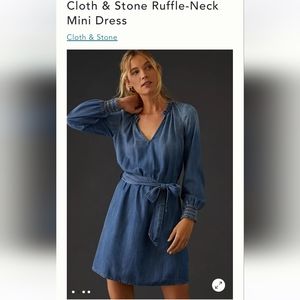 Anthropologie Cloth & Stone Ruffle Neck Mini Dress